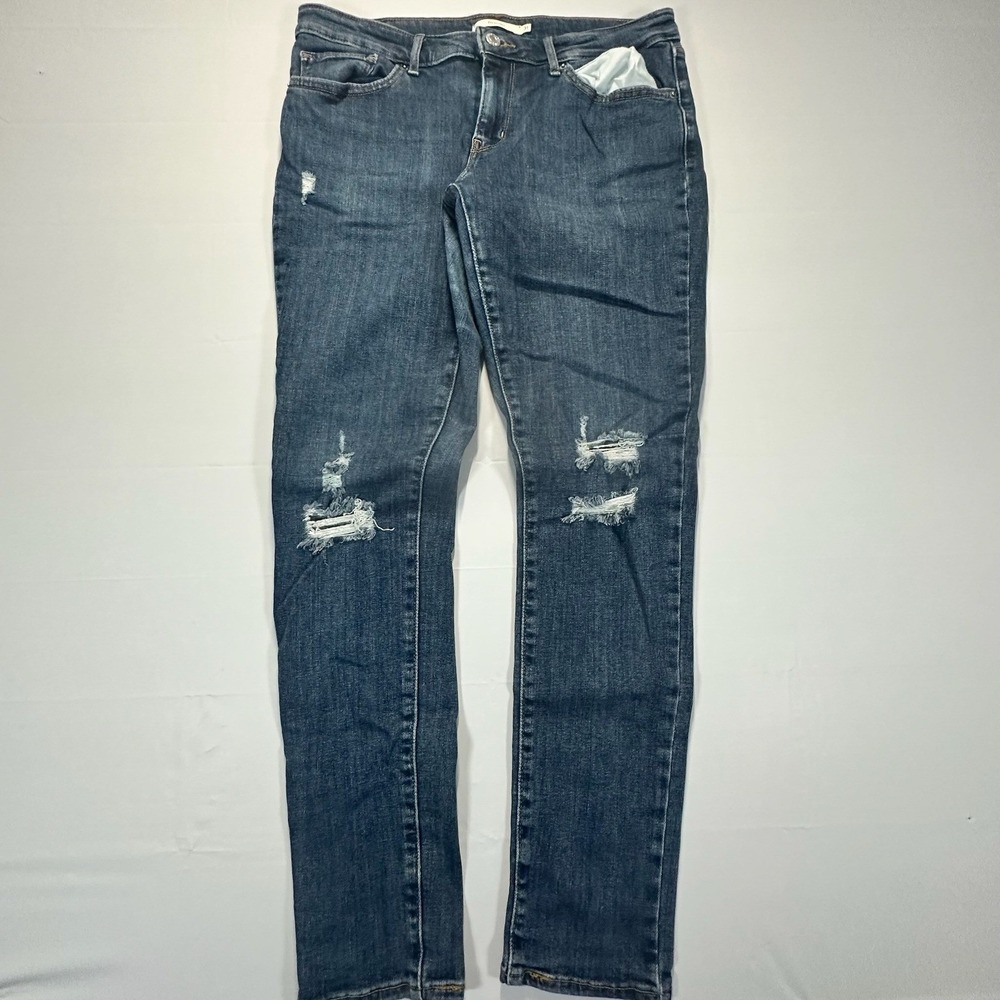 Levis 711 Skinny Distressed Jeans Medium Wash Ripped‎ Knee Denim 31x30